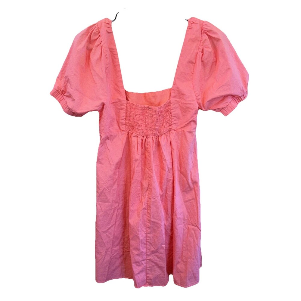 WILD FABLE Coral Dress Orange Square Neck Puff Sleeve Babydoll Mini S Smocked - Picture 9 of 9
